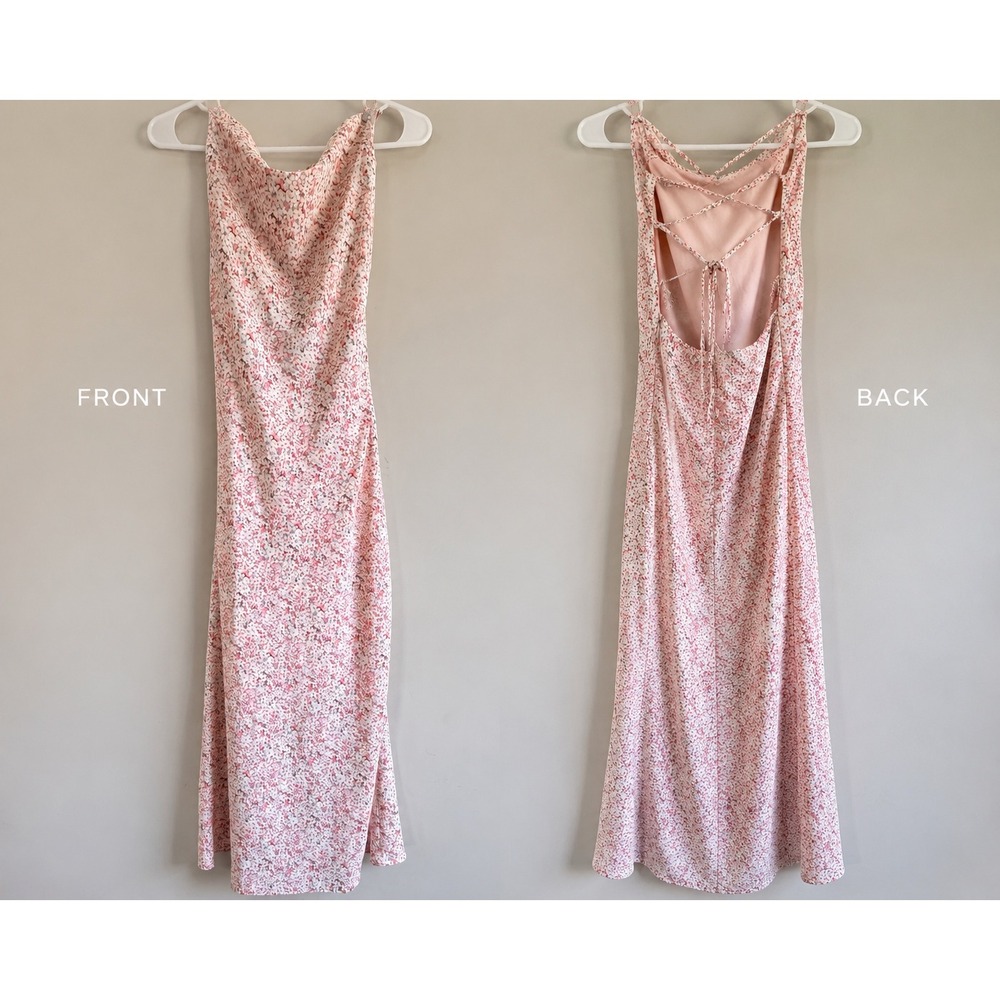 Luvalot Floral Maxi Dress‎ Size 6 Pink Ditsy Floral Lace Up Back Cowl Neck Fairy